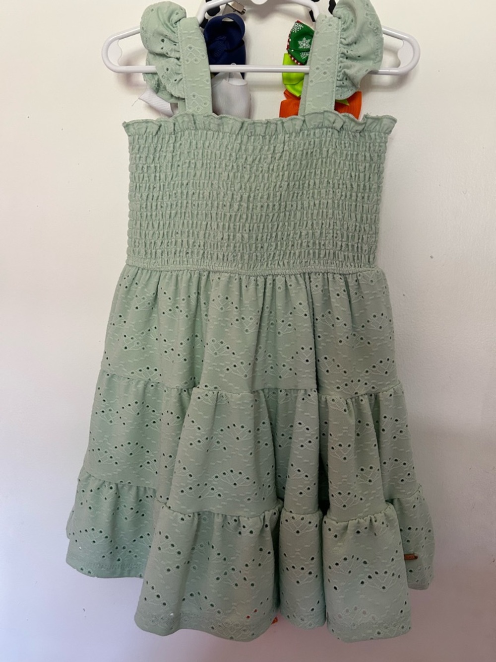 Light Mint Eyelet Tiered Smocked Sundress